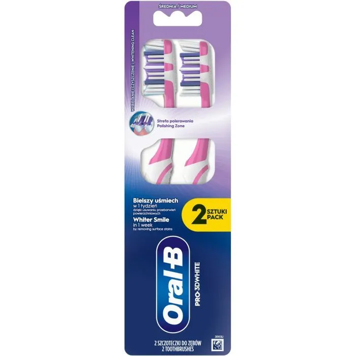 Зубна щітка Oral-B Pro 3D White Відбілювання Середньої жорсткості 2 шт. (8700216459761) зображення 2