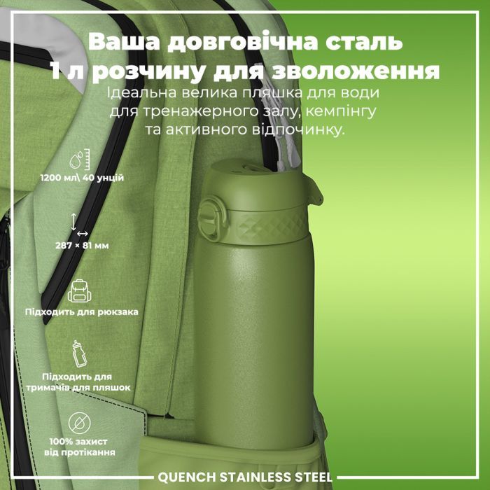 Пляшка для води ION8 OneTouch Stainless Steel 1200 мл Grey (I8SS1000GRY) зображення 5