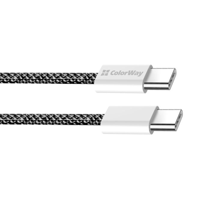 Дата кабель USB-C to USB-C 2.0m (braided cotton) (PD Fast Charging 60W) 3.0А grey ColorWay (CW-CBPDCC068-GR) изображение 2