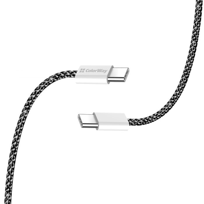Дата кабель USB-C to USB-C 2.0m (braided cotton) (PD Fast Charging 60W) 3.0А grey ColorWay (CW-CBPDCC068-GR) изображение 5