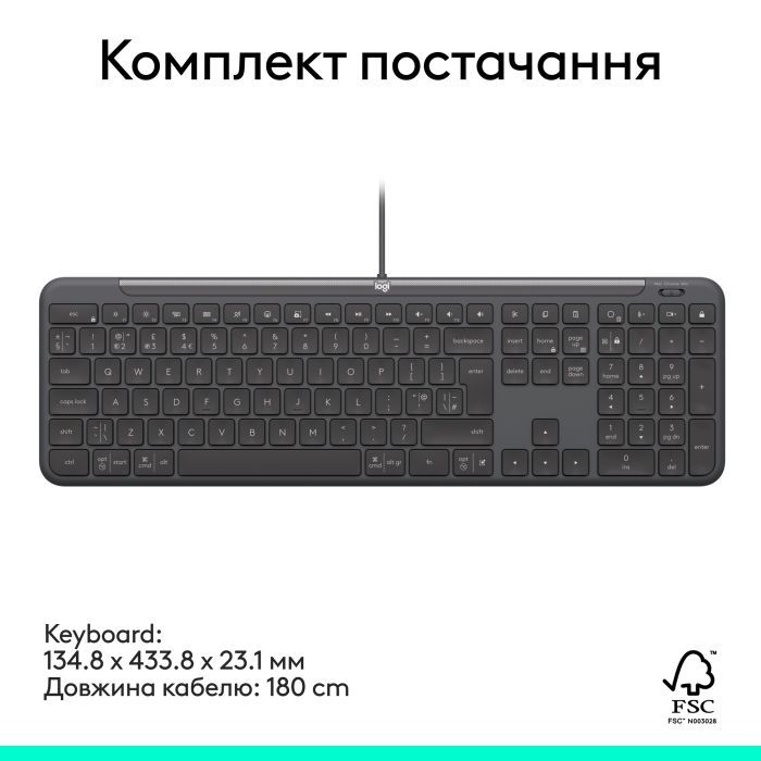 Клавиатура Logitech Signature Slim K620 for Business USB-C UA Graphite (920-013333) изображение 8