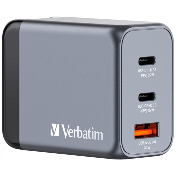 Зарядное устройство Verbatim GaN 65 W 3 ports (2xUSB-C-65 W /USB-A -3.0) (32201)