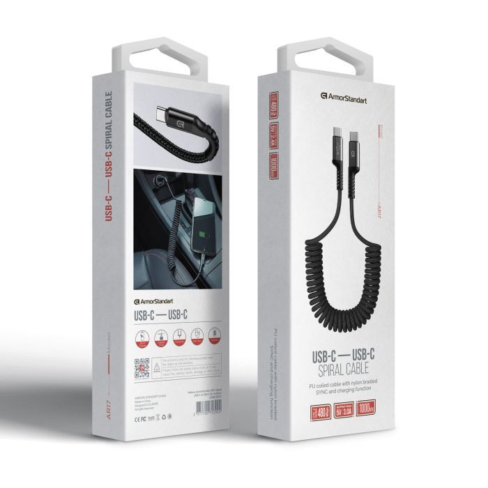 Дата кабель USB-C to USB-C 1.0m Spiral 3A Black Armorstandart (ARM75392) изображение 3
