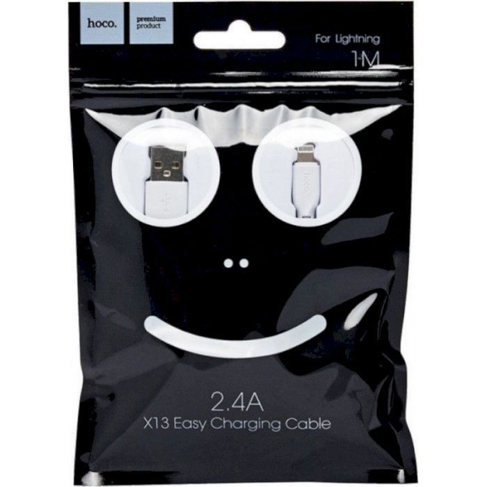 Дата кабель USB 2.0 AM to Lightning 1.0m 2.4A PVC X13 white HOCO (6957531061151) изображение 3