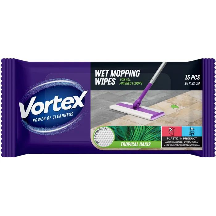 Салфетки для уборки Vortex Tropical Oasis Влажные для пола 15 шт. (4823071663525)