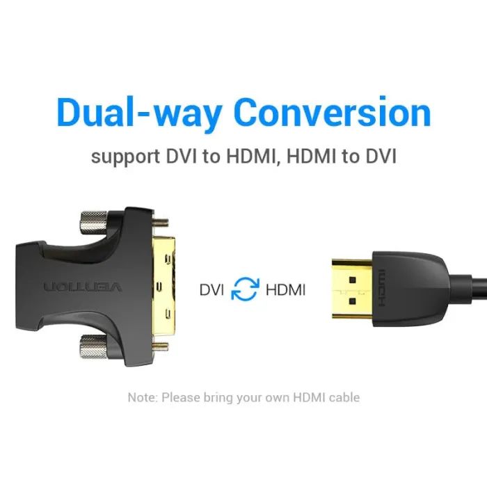 Перехідник HDMI F to DVI M 24+1pin black Vention (AILB0) зображення 2