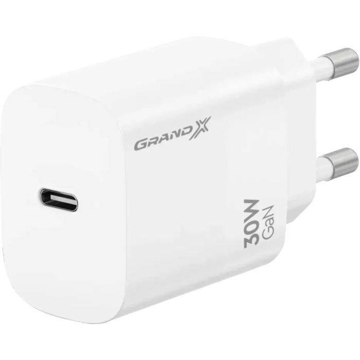 Зарядное устройство Grand-X GaN USB-C 30W QC3.0 white (CH-390W)