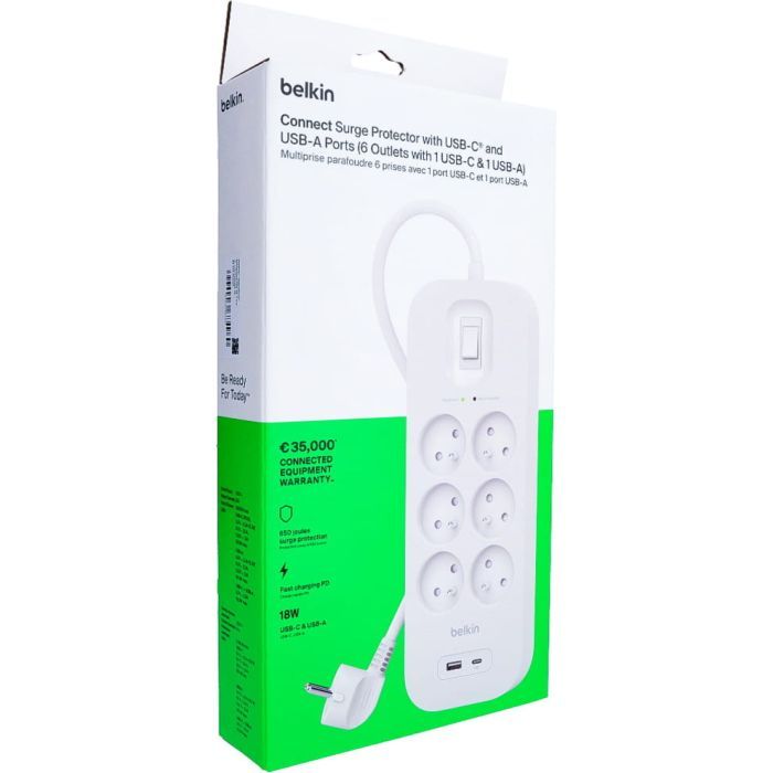 Мережевий фільтр живлення Belkin 6хТипE, 16А, USB-A/USB-C 18Вт, 2м (SRB002CA2M) зображення 4