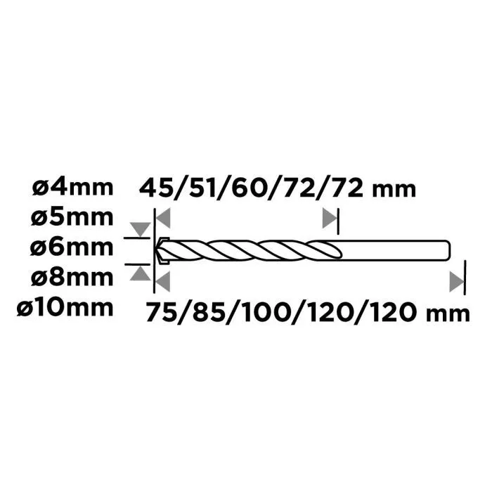 Набор сверл Graphite по бетону, 4-10мм, кейс, 5шт (56T215) изображение 2