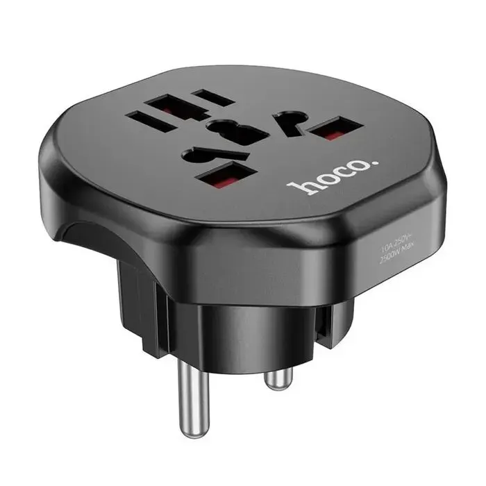 Переходник Universal adapter US/UK/AU to EU bkack HOCO (6931474791511)