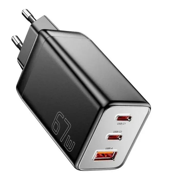 Зарядное устройство Essager 2xUSB-C + 1xUSB PD67W QC4.0 FCP GaN black (ECT67W-LJB01-Z)