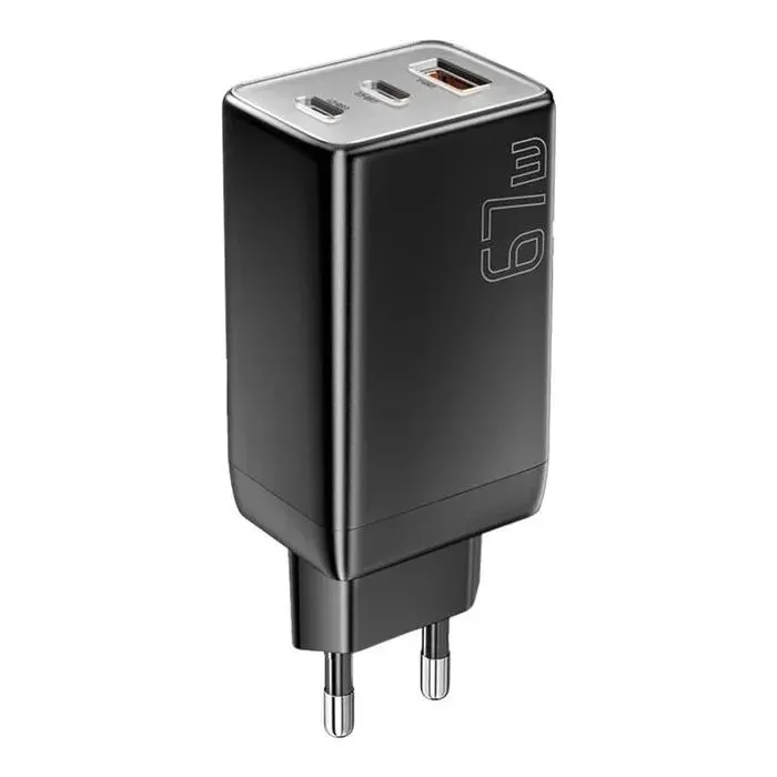 Зарядное устройство Essager 2xUSB-C + 1xUSB PD67W QC4.0 FCP GaN black (ECT67W-LJB01-Z) изображение 4