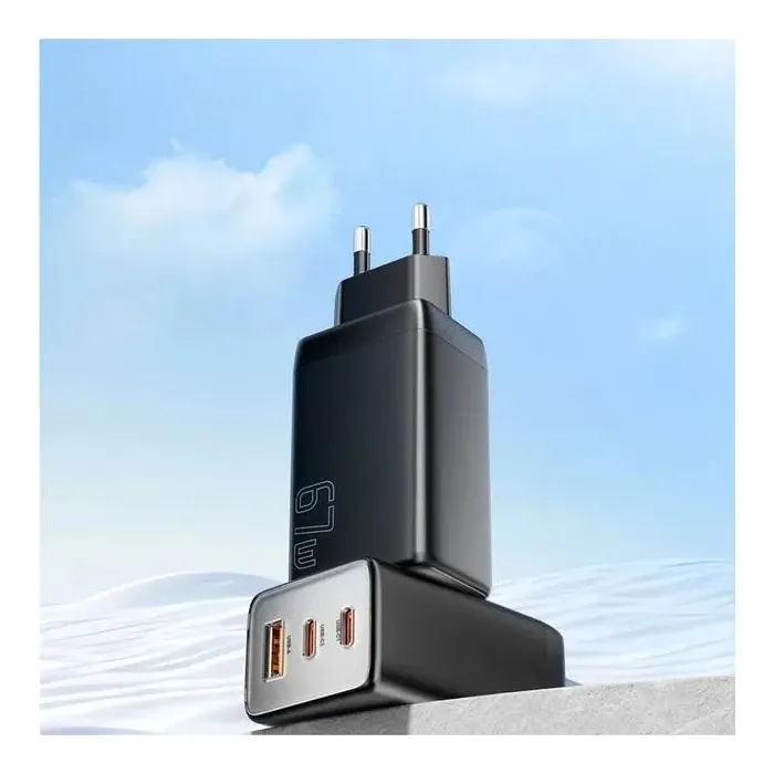 Зарядное устройство Essager 2xUSB-C + 1xUSB PD67W QC4.0 FCP GaN black (ECT67W-LJB01-Z) изображение 5