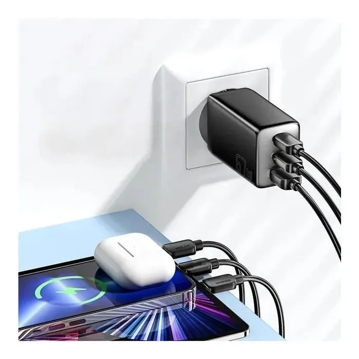 Зарядное устройство Essager 2xUSB-C + 1xUSB PD67W QC4.0 FCP GaN black (ECT67W-LJB01-Z) изображение 6