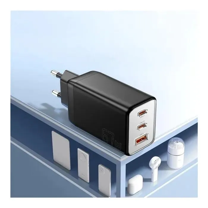 Зарядное устройство Essager 2xUSB-C + 1xUSB PD67W QC4.0 FCP GaN black (ECT67W-LJB01-Z) изображение 8