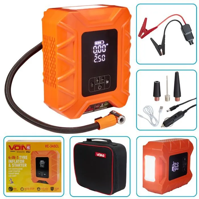 Автомобильный компрессор VOIN 4in1, 14.8V, 37.0Wh, 10000mAh, бустер, повербанк, фонарь (VC-345CL) изображение 5