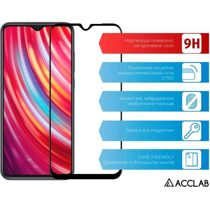Скло захисне ACCLAB Full Glue Xiaomi Redmi Note 8 Pro Black (1283126508769) зображення 3