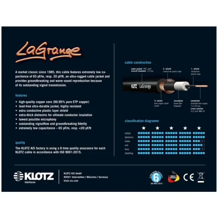 Інструментальний кабель Klotz La-Grange Instrument Cable 3 m (236038) зображення 3