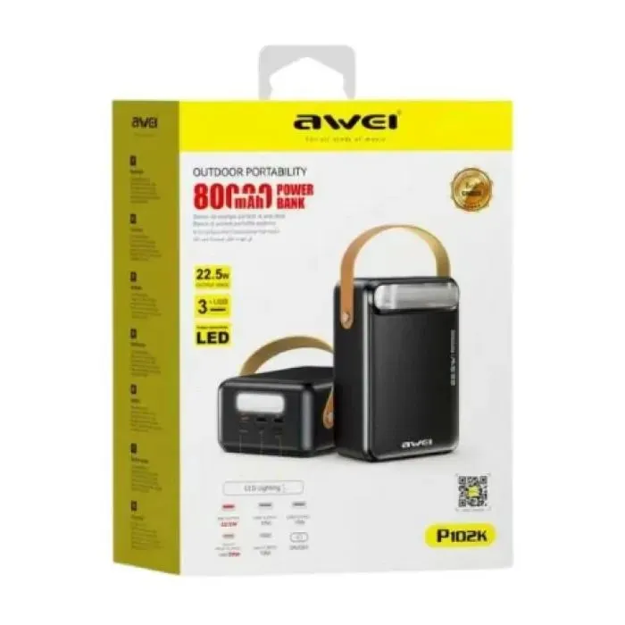 Батарея универсальная AWEI 80000mAh P102K 22,5W PD 2xUSB-C 3xUSB-A black (6954284026918) изображение 2