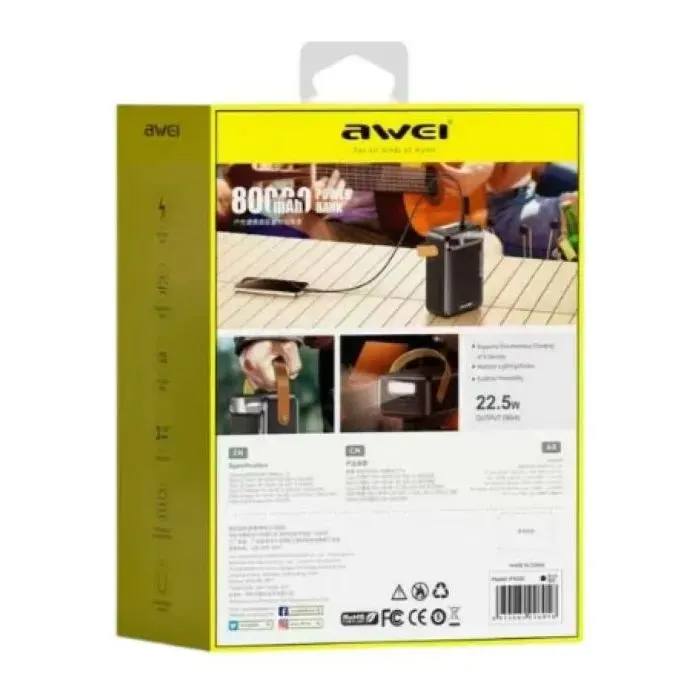 Батарея универсальная AWEI 80000mAh P102K 22,5W PD 2xUSB-C 3xUSB-A black (6954284026918) изображение 3