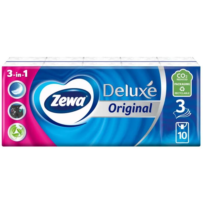 Салфетки косметические Zewa Deluxe 3 слоя 10 шт х 10 пачек (9011111516145)