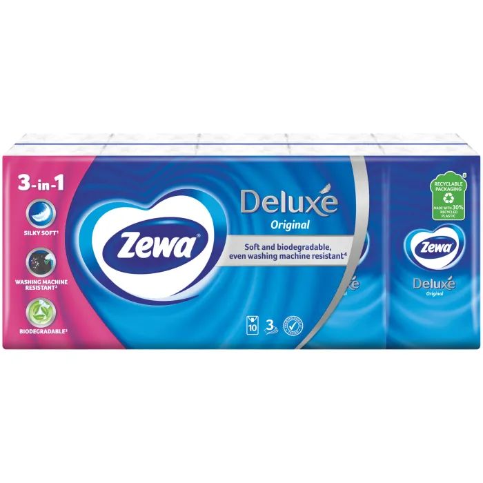 Салфетки косметические Zewa Deluxe 3 слоя 10 шт х 10 пачек (9011111516145) изображение 2
