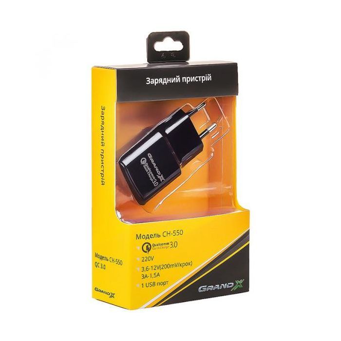 Зарядний пристрій Grand-X CH-550BM (Quick Charg QC3.0 Grand-X 3.6V-12V, 3A-1.5A + DC c (CH-550BM) зображення 4