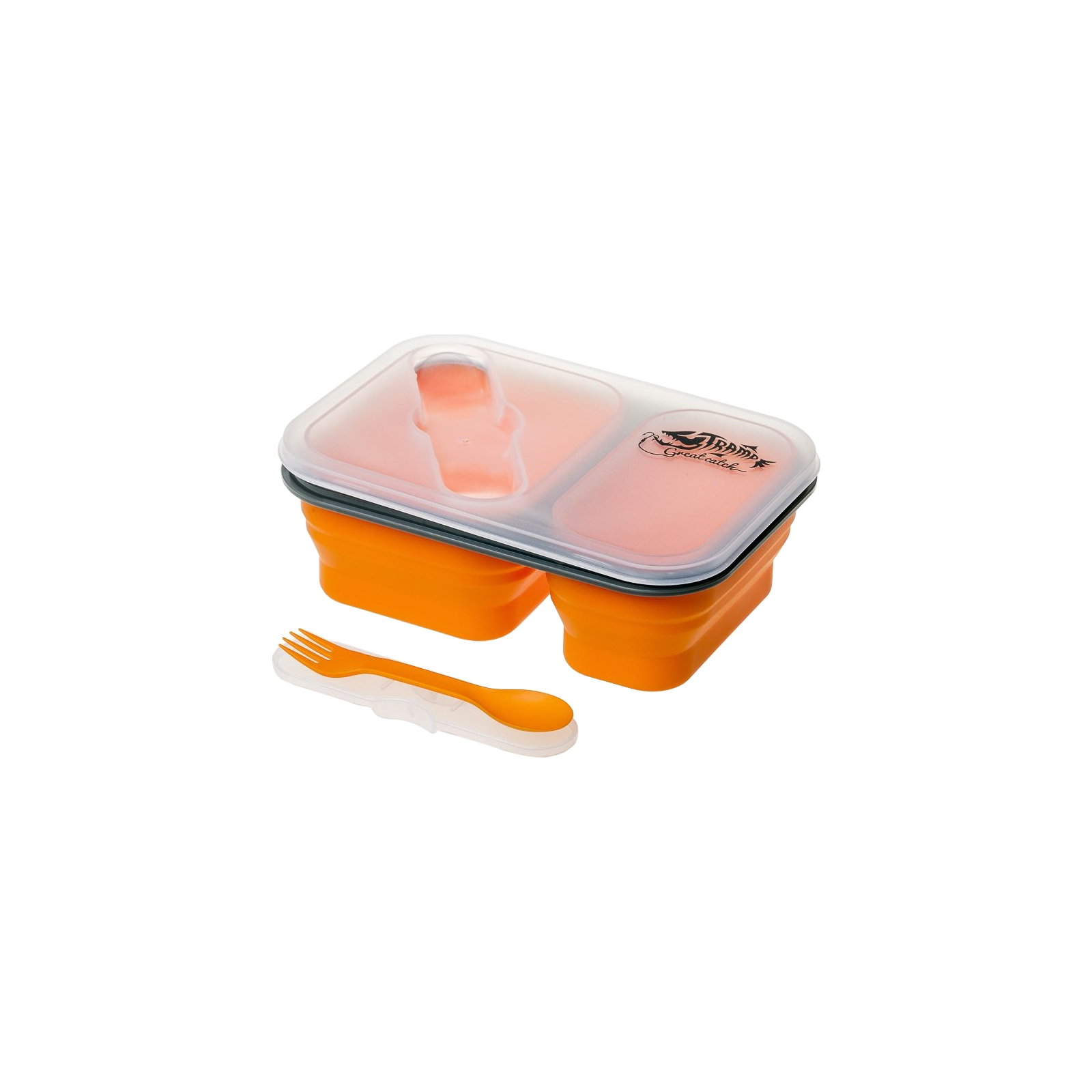 Набор туристической посуды Tramp 2 отсека силиконовый 900ml с ловилкой orange (TRC-090-orange) изображение 2