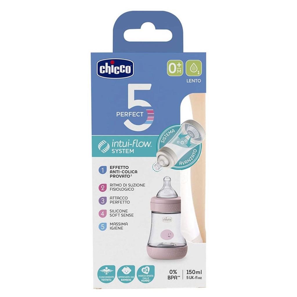 Бутылочка для кормления Chicco пластиковая Perfect 5 с силиконовой соской 0м+ 150 мл Розова (20211.10.40) изображение 2