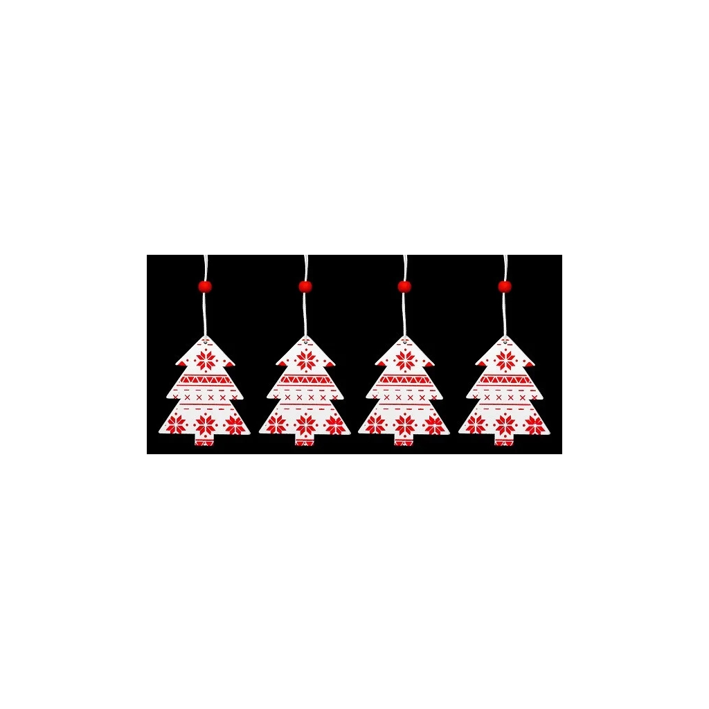Ялинкова іграшка Jumi 4 шт (6,5 см) Ялинка, дерево, білий з червон (5900410375994) зображення 3