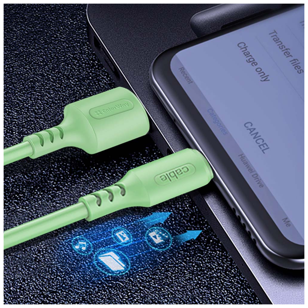 Дата кабель USB 2.0 AM to Type-C 1.0m soft silicone green ColorWay (CW-CBUC042-GR) изображение 6