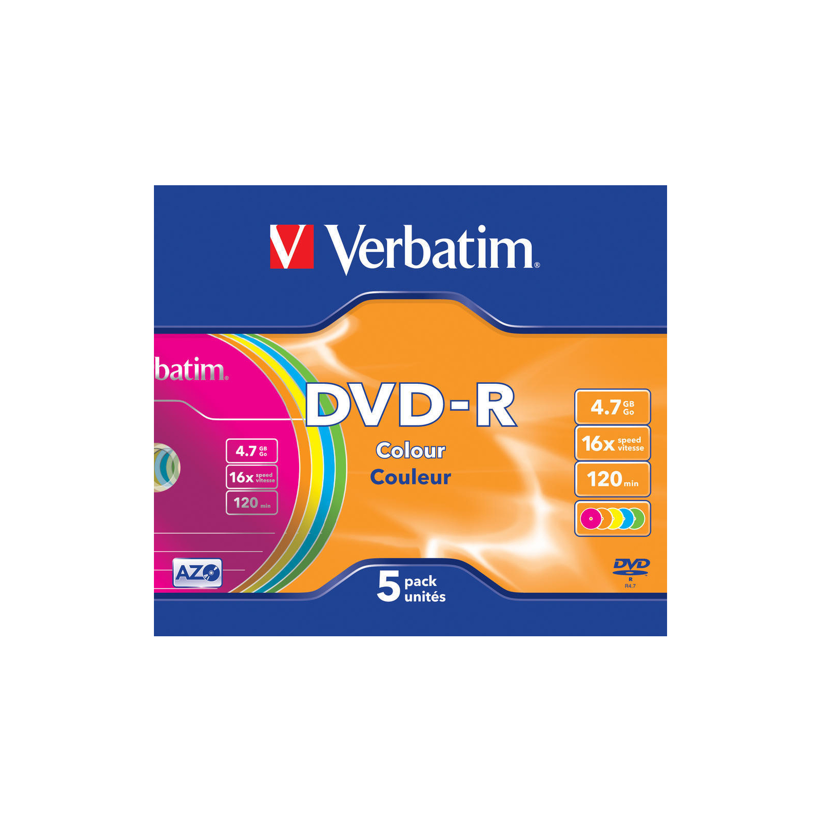 Диск DVD Verbatim 4.7Gb 16X Slim case 5 шт Color (43557) изображение 2