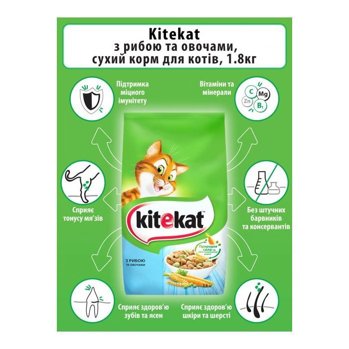 Сухой корм для кошек Kitekat Рыба с овощами 1.8 кг (5900951279881) изображение 4