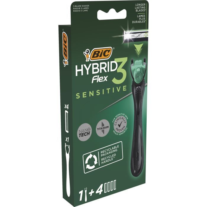 Бритва Bic Flex 3 Hybrid Sensitive с 4 сменными картриджами (3086123644977) изображение 2