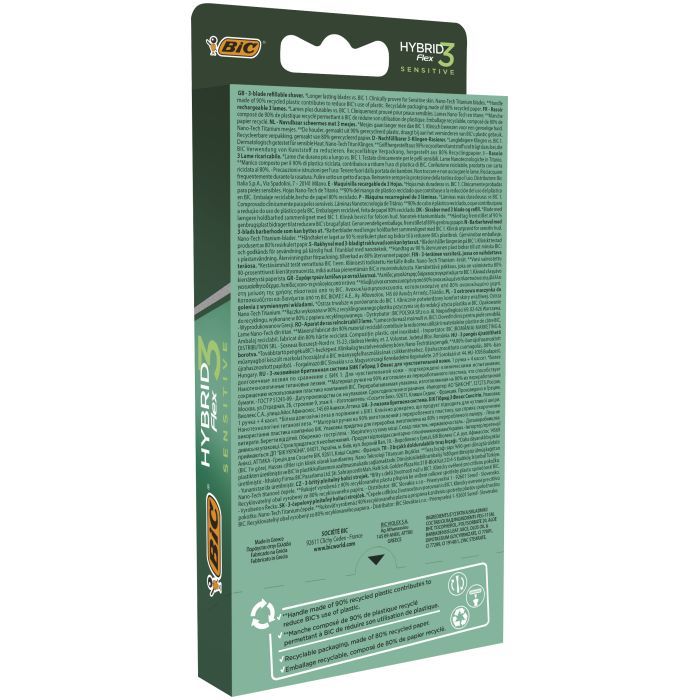 Бритва Bic Flex 3 Hybrid Sensitive с 4 сменными картриджами (3086123644977) изображение 3