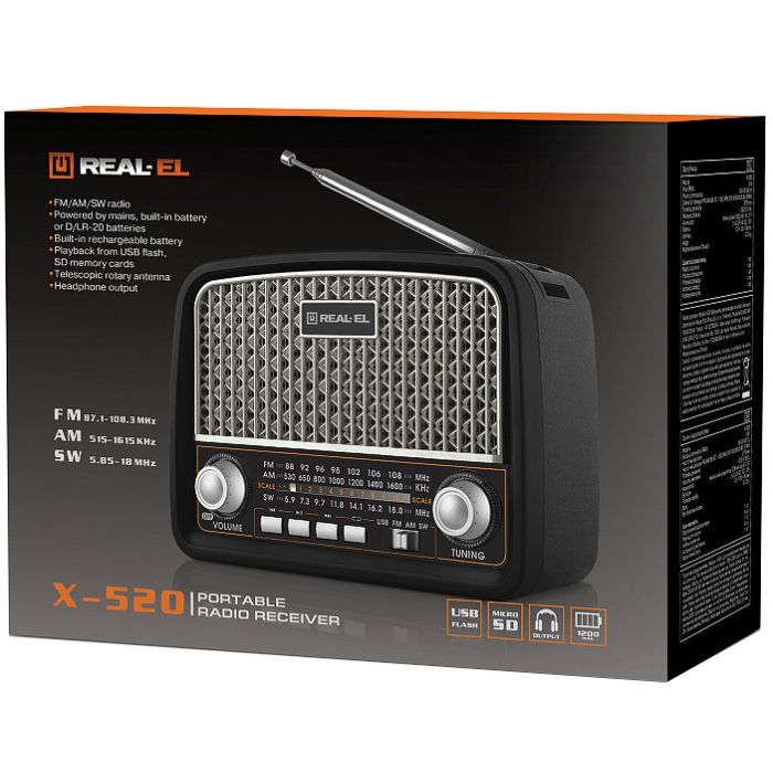 Портативний радіоприймач REAL-EL X-520 Black зображення 9