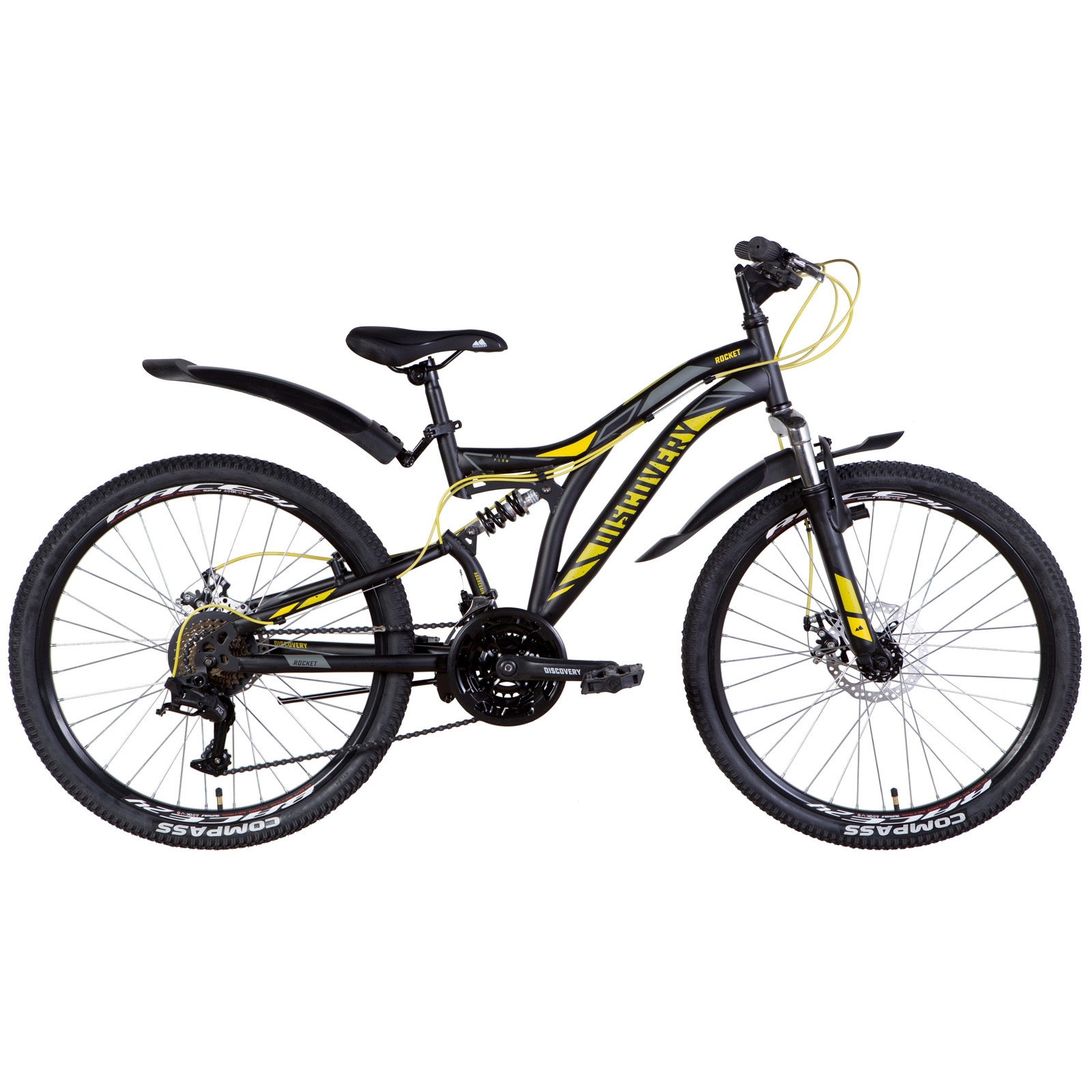 Велосипед Discovery 24" Rocket AM2 DD рама-15" 2022 Black/Yellow (OPS-DIS-24-295)