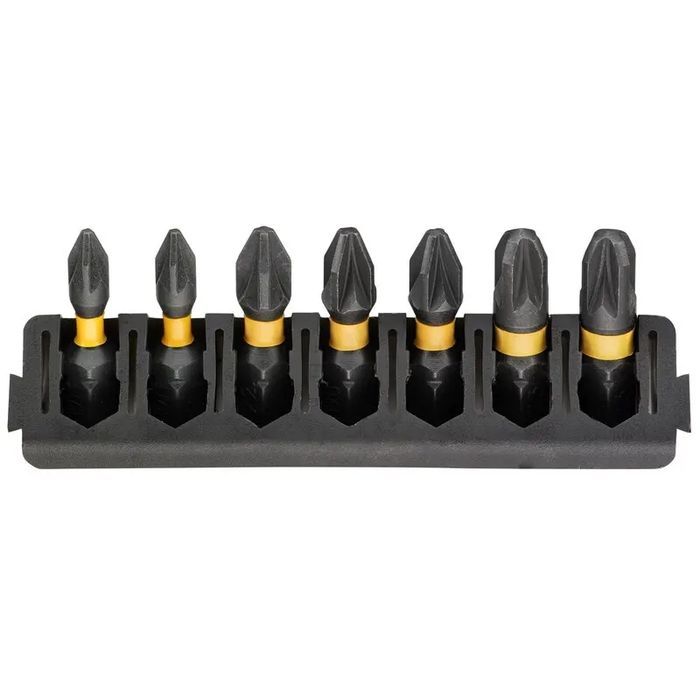 Набір біт DeWALT в касеті для Tough Case, FlexTorq, L = 25 мм, Pz1 – 2 шт, Pz2 – 3 шт, Pz3 – 2 шт (DT70812)