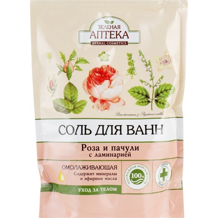 Сіль для ванн Зелена Аптека Омолоджувальна Троянда та пачулі 500 г (4823015936258)