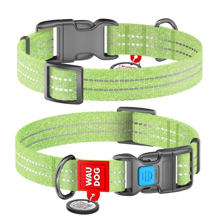 Нашийник для тварин WAUDOG Re-cotton з QR паспортом світловідбивний Ш 15 мм Д 25-35 см салатовий (02865) зображення 4