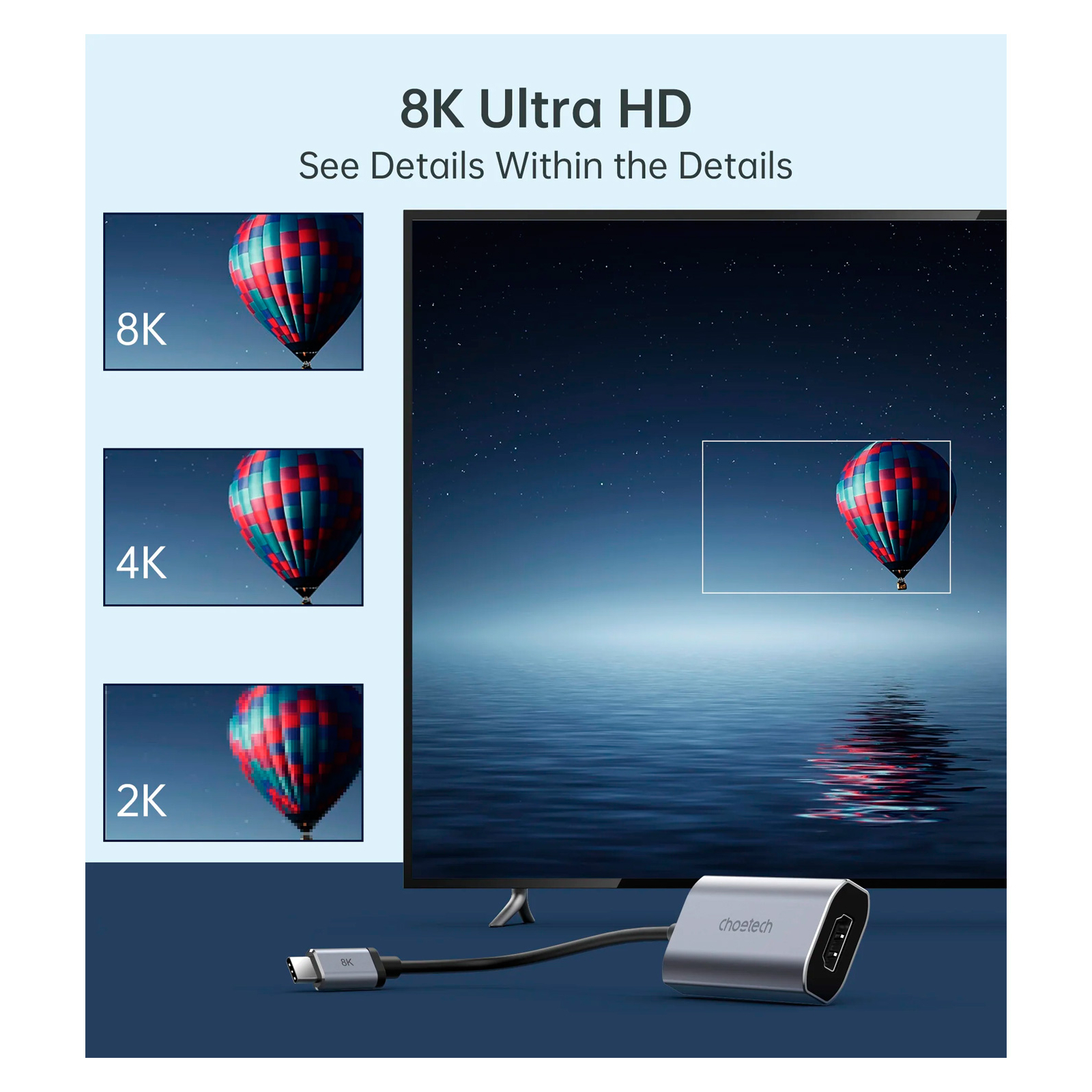 Переходник USB-C to HDMI 8K 60 Hz Choetech (HUB-H16-GY) изображение 4