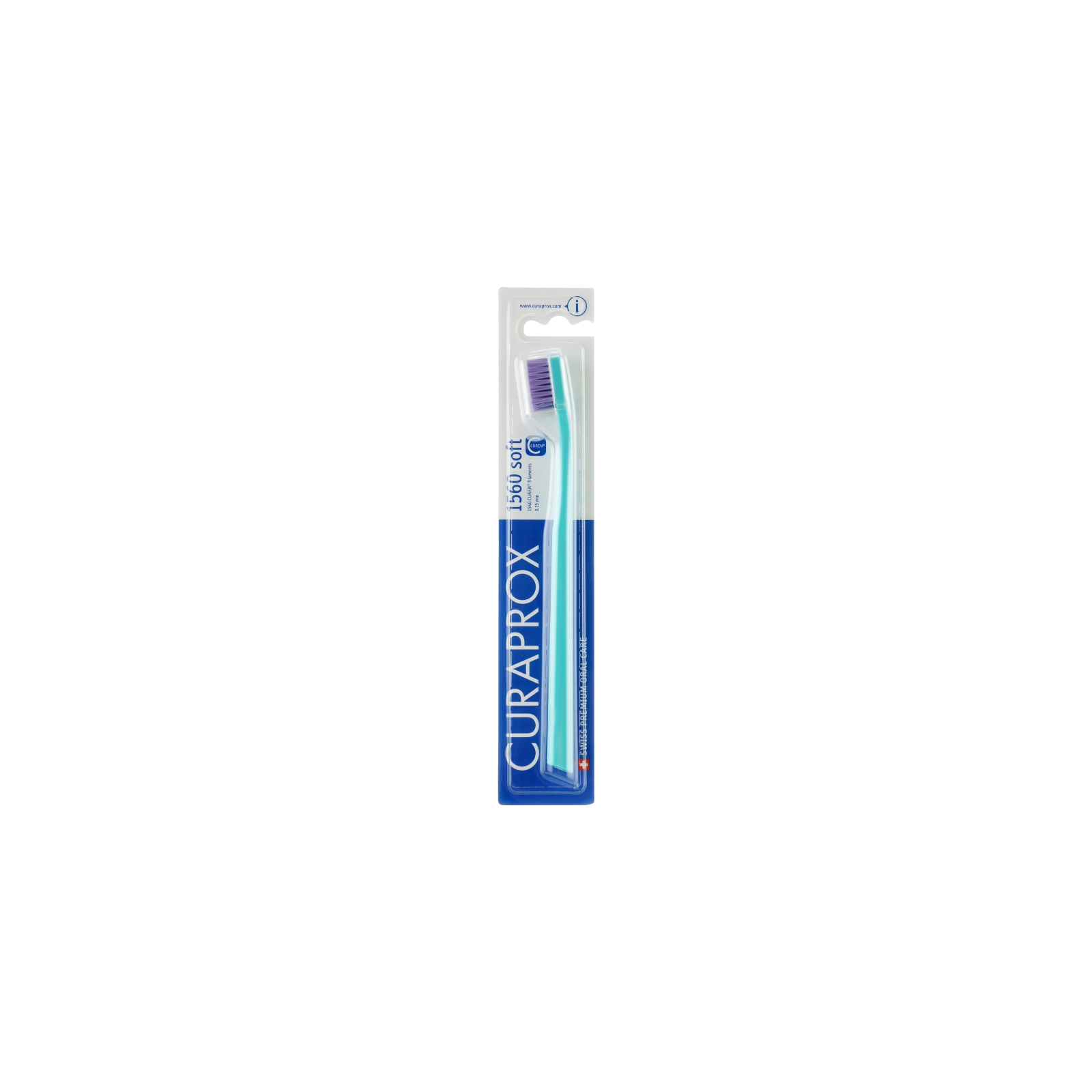 Зубная щетка Curaprox CS 1560 Soft Мягкая D 0.15 мм Бирюзовая с фиолетовой щетиной (CS 1560-06)