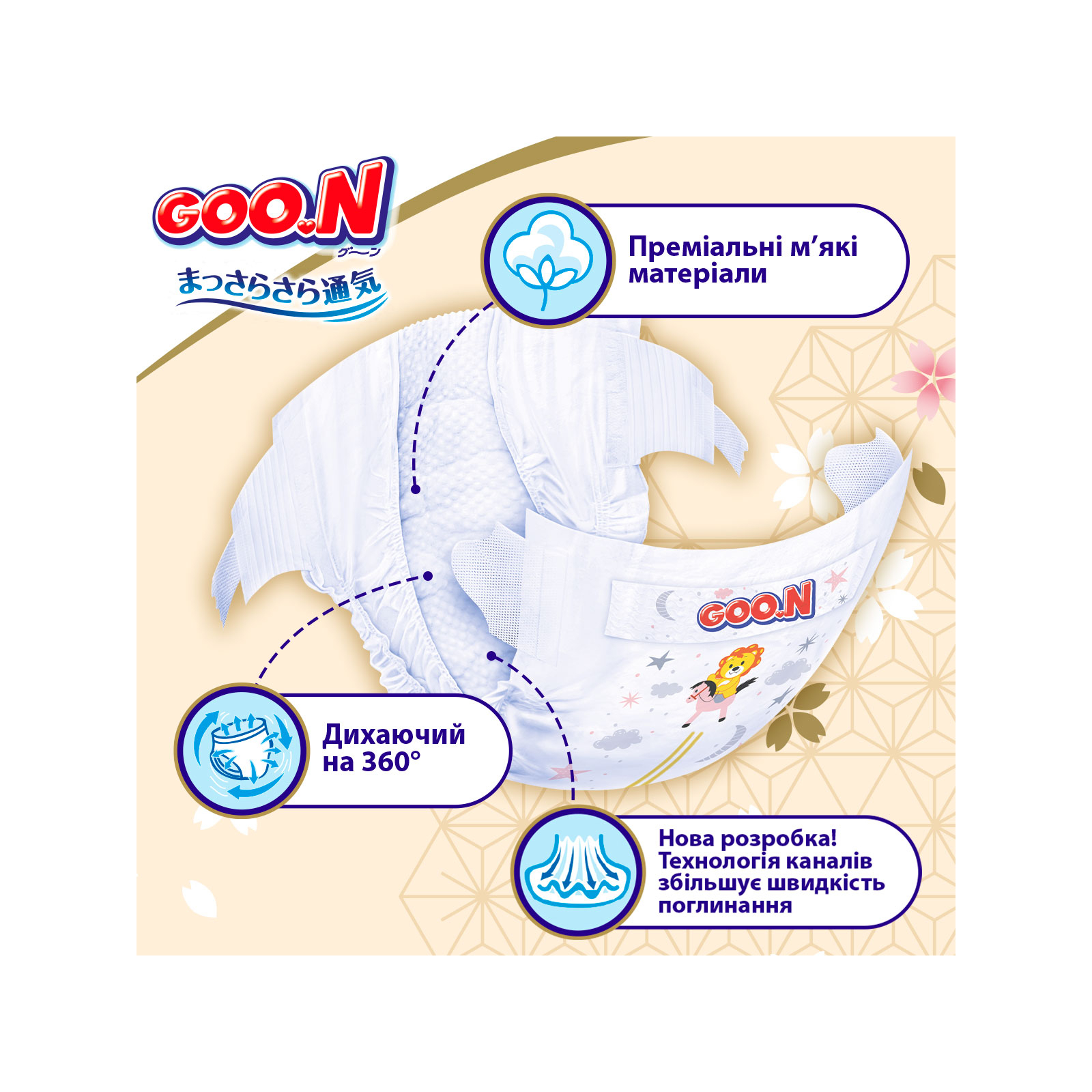 Подгузники GOO.N Premium Soft для младенцев до 5 кг 1 NB на липучках 72 шт (F1010101-152) изображение 2