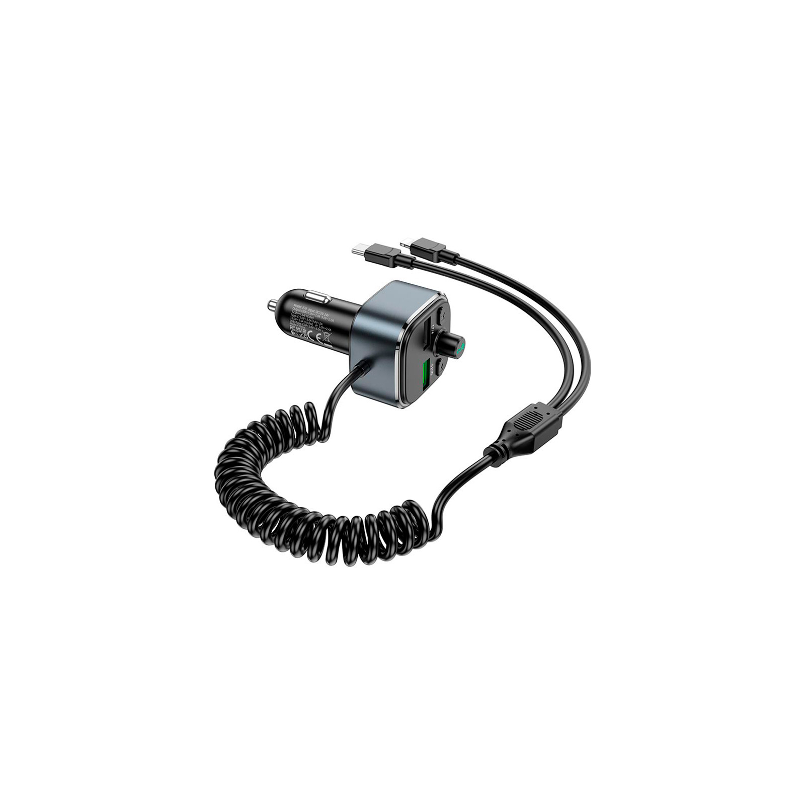 Зарядное устройство HOCO E74 FM transmitter with cable 2xUSB Metal Gray (6931474789099) изображение 4