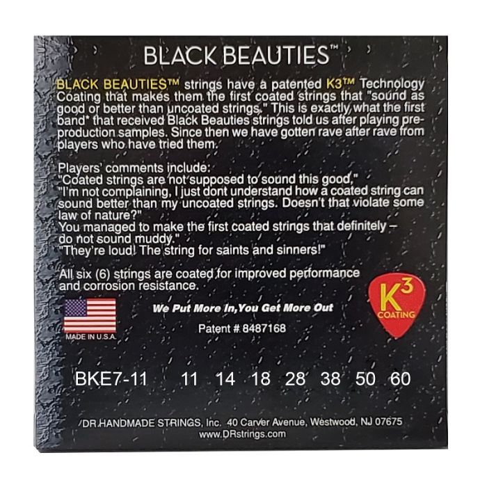 Струны для гитары DR Strings Black Beauties Electric - Extra Heavy 7-String (11-60) (BKE7-11) изображение 3