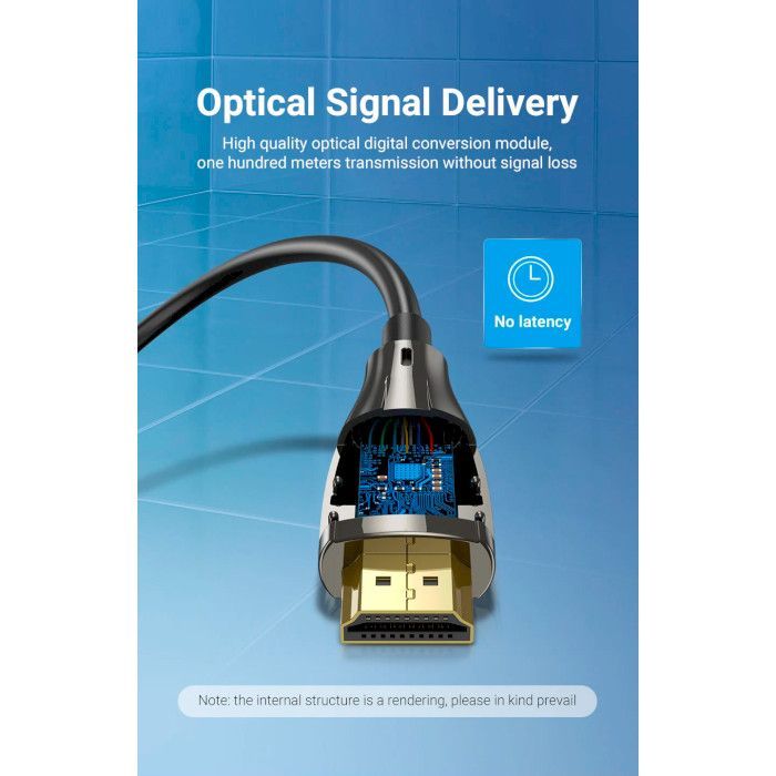 Кабель мультимедийный HDMI M to HDMI M 30.0m V2.0 Optical 4K 60Hz 18Gbps Dolby 7.1 PVC black Vention (ALABT) изображение 6