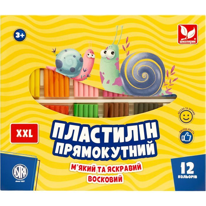 Пластилин Школярик Прямоугольный 12 цветов 276 г (303117001-UA)