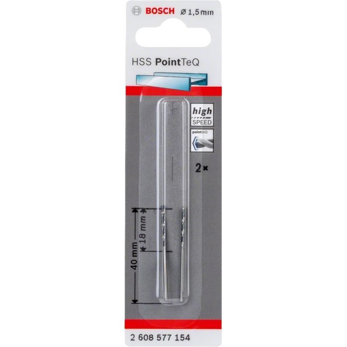 Сверло Bosch по металлу HSS-PointTeQ, 1.5х18х40мм, 2шт (2.608.577.154) изображение 7