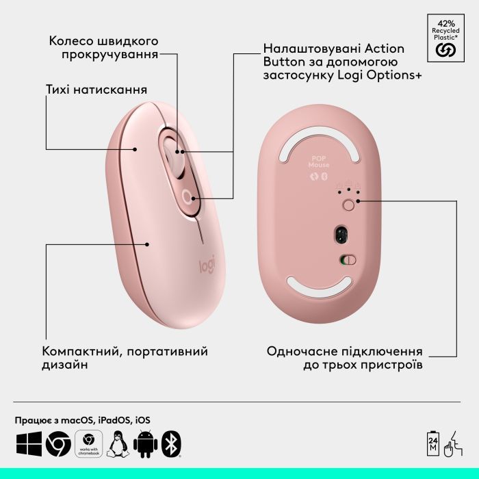 Мышка Logitech POP Mouse With Emoji Bluetooth Lilac (910-007414) изображение 6