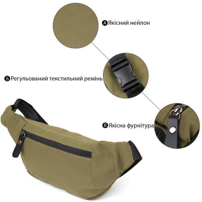 Сумка Vintage Бананка нейлон Зеленая (20636) изображение 4